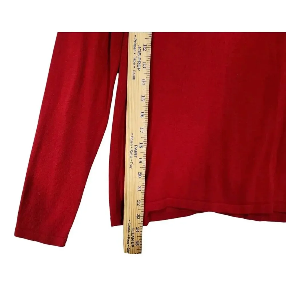 VTG 9Os CHRISTMAS SWEATER CARDIGAN RED BUTTON UP BEADED FANCY 100% COTTON SMALL